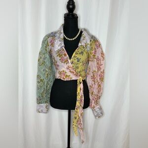 NWT Free People Multicolor Floral Wrap Blouse